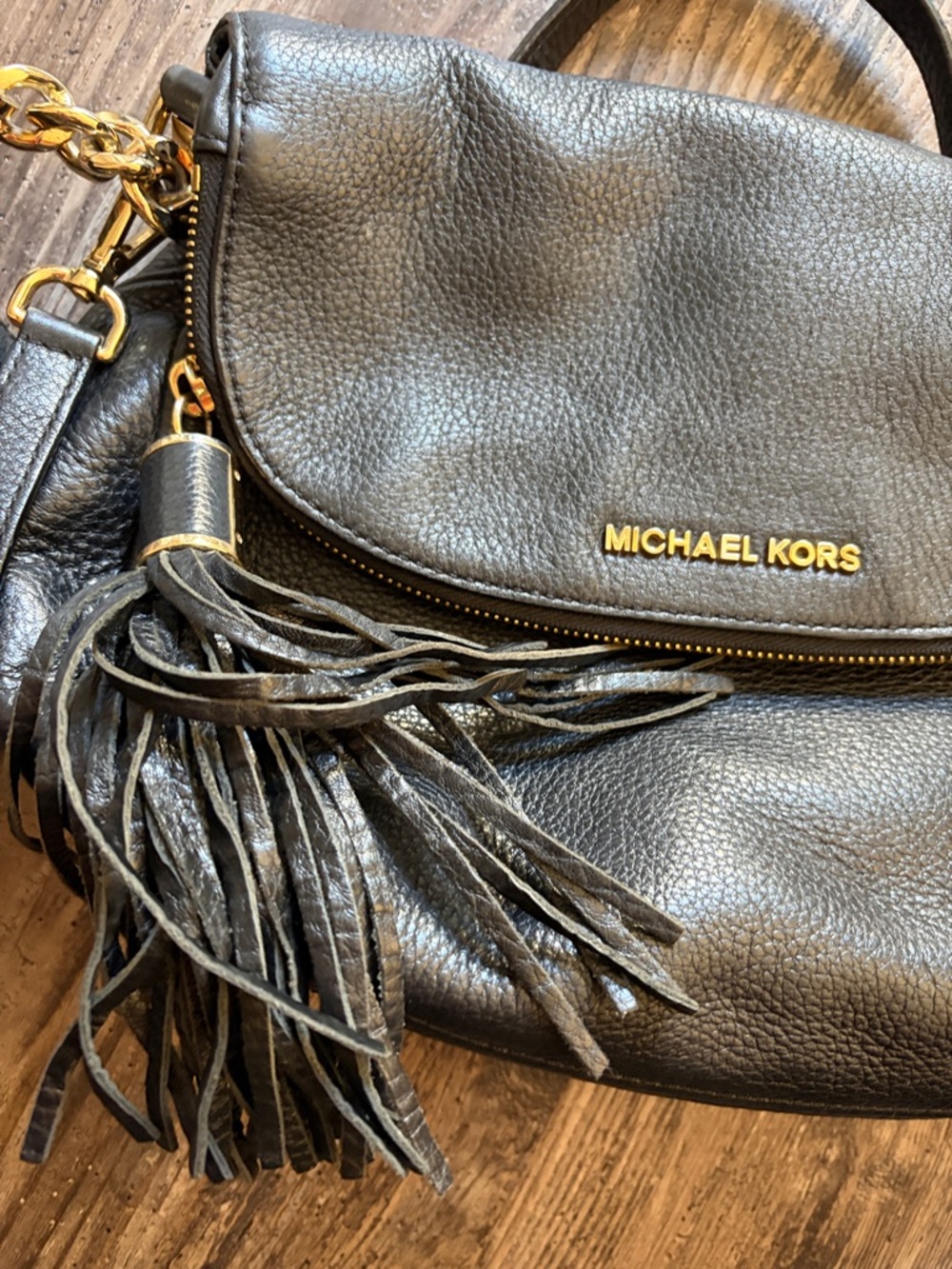 Michael Kors Black Pebbled Leather Crossbody with Tassel - Picture 6 of 6